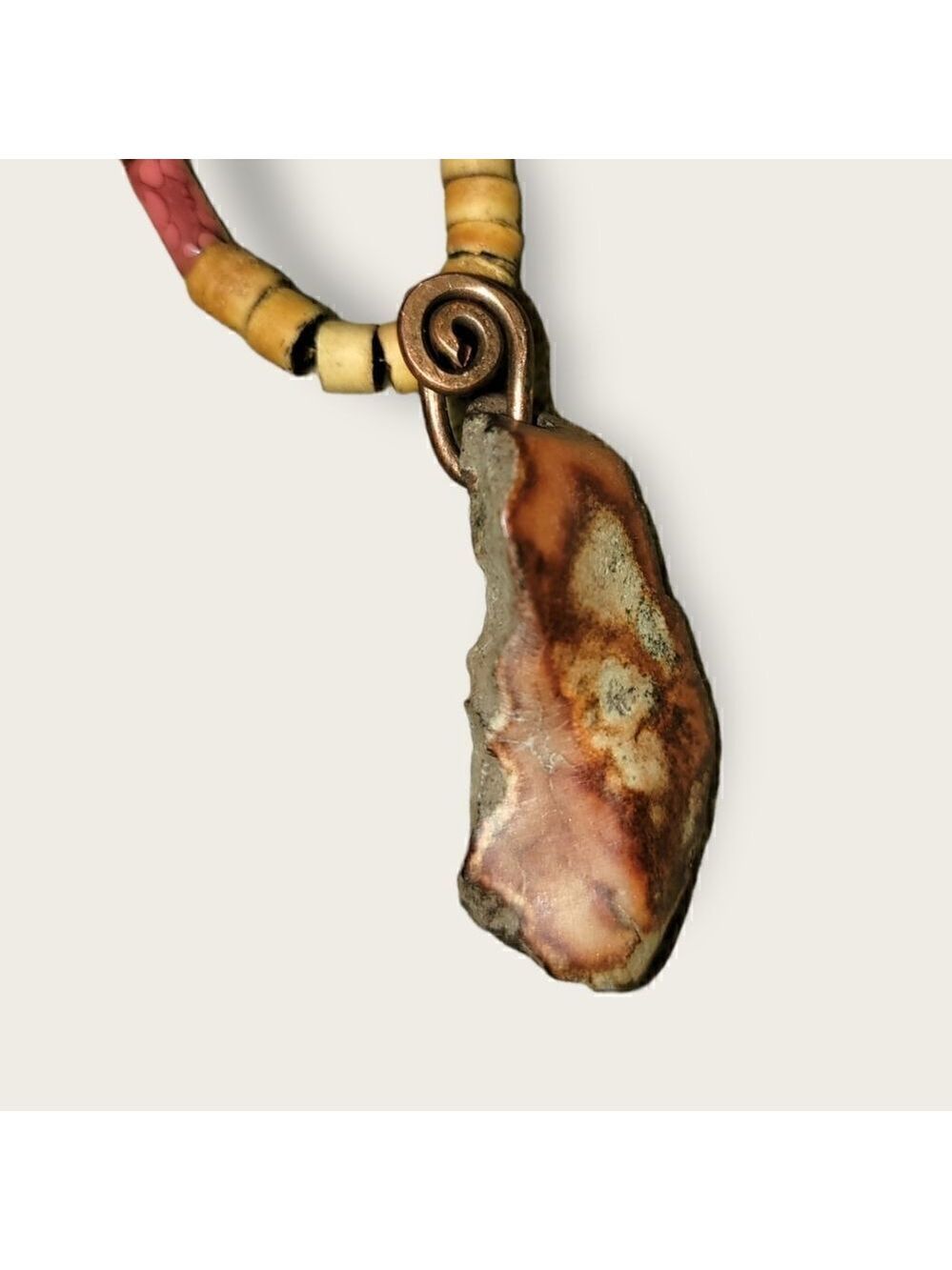 Wood Bead Necklace Stone Pendant #N54 - Picture 2 of 5